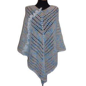 Handmade Poncho Crochet Rainbow Pastels Tussled